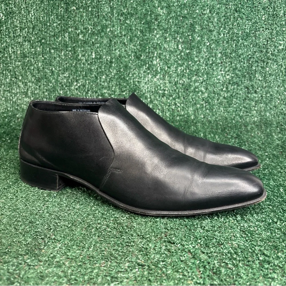 Bally Love Black Leather Ankle Boots Pointy Toe Slip‎ On Chelseas Mens Size 10 D